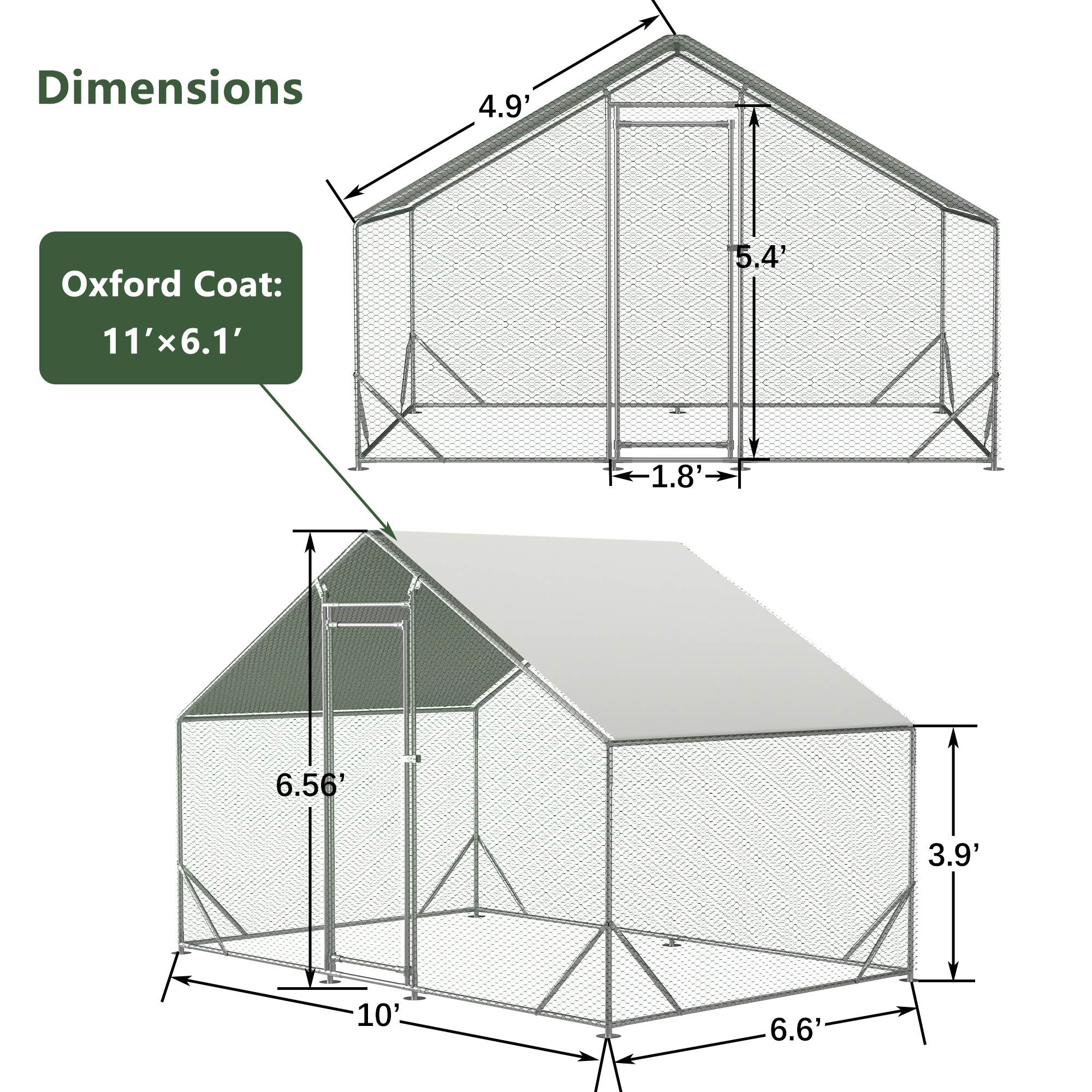 Large Metal Chicken Coop, Walk-in Chicken Run, Galvanized Wire Poultry Chicken Hen Pen Cage, Rabbits Duck Cages With Waterproof And Anti-Ultraviolet Cover For Outside — image 9