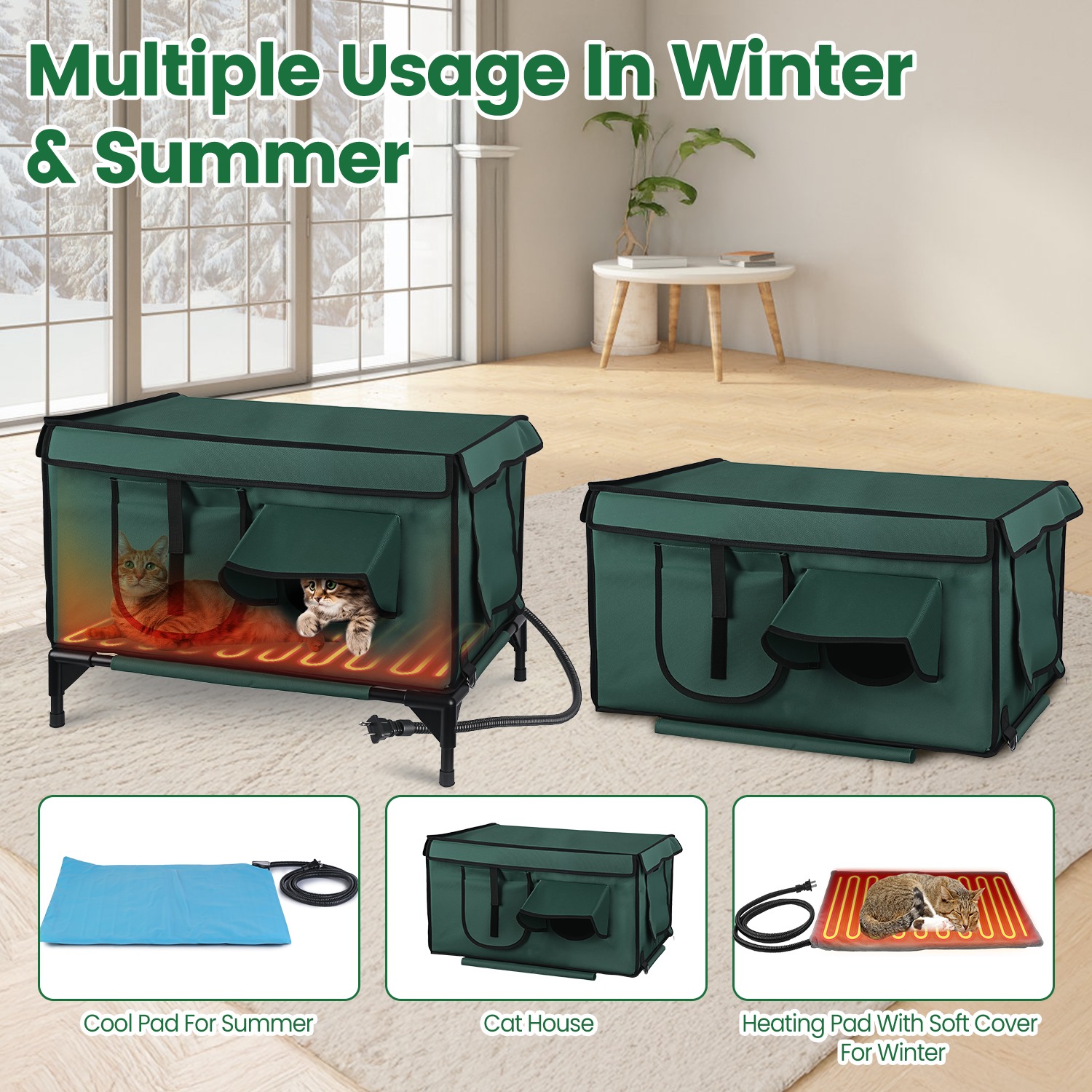 Casa Calor para Gatos Exterior Impermeable con Calefactor de Piso, Refugio Acogedor para Felinos Ferales, Invierno y Verano — imagen 6