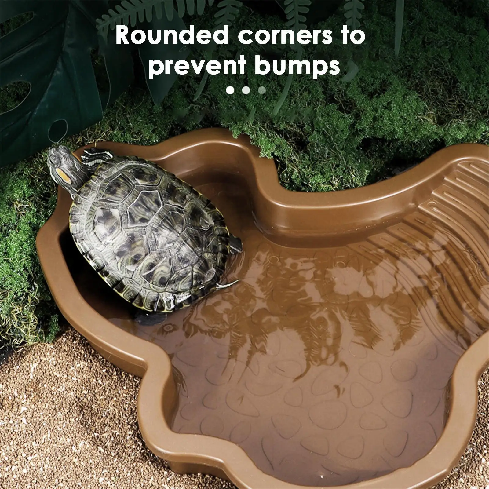 Reptile Bathing Pool with Ramp Turtle Soaking Tub Slip Proof Water Bowl for Tortoise Bearded Dragon Gecko Terrarium Decoration — image 2