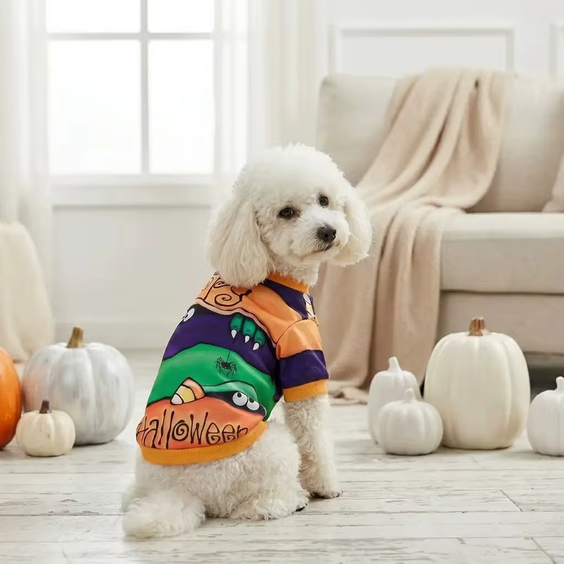 Happy Halloween Dog Shirt Monster Spider Candy Print Puppy Tee Soft Pet T-Shirt Holiday Outfit For Small Medium Dogs Cats Gift — image 5