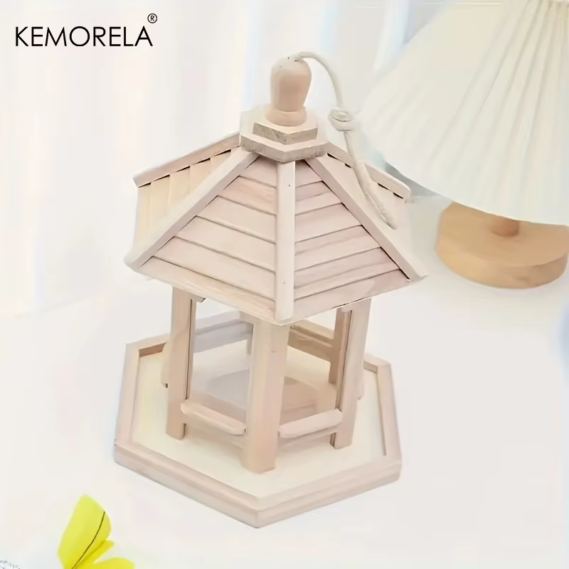 Casa de Comida para Pájaros en Madera Técnica KEMORELA 1PC - Decoración Exterior para Jardín con Sistema de Agua y Caja para Mascotas — imagen 3