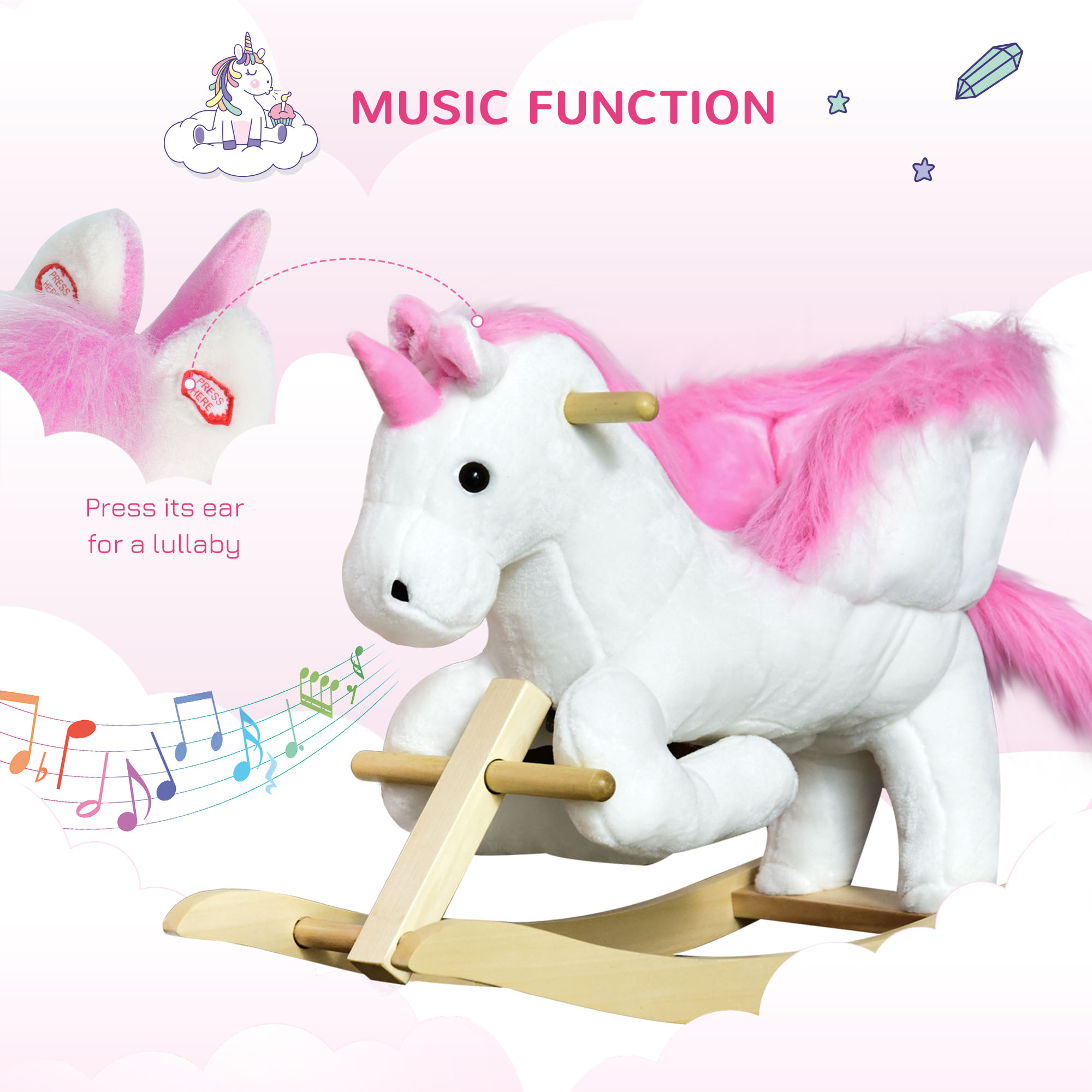 Unicorn Baby Rocking Horse Toy For Kids With Lullaby Song, Plush Ride On Horse With Heavy-Duty Support System, Interactive Toy Pretend Play Toy For Toddlers 18-36 Months — imagen 5