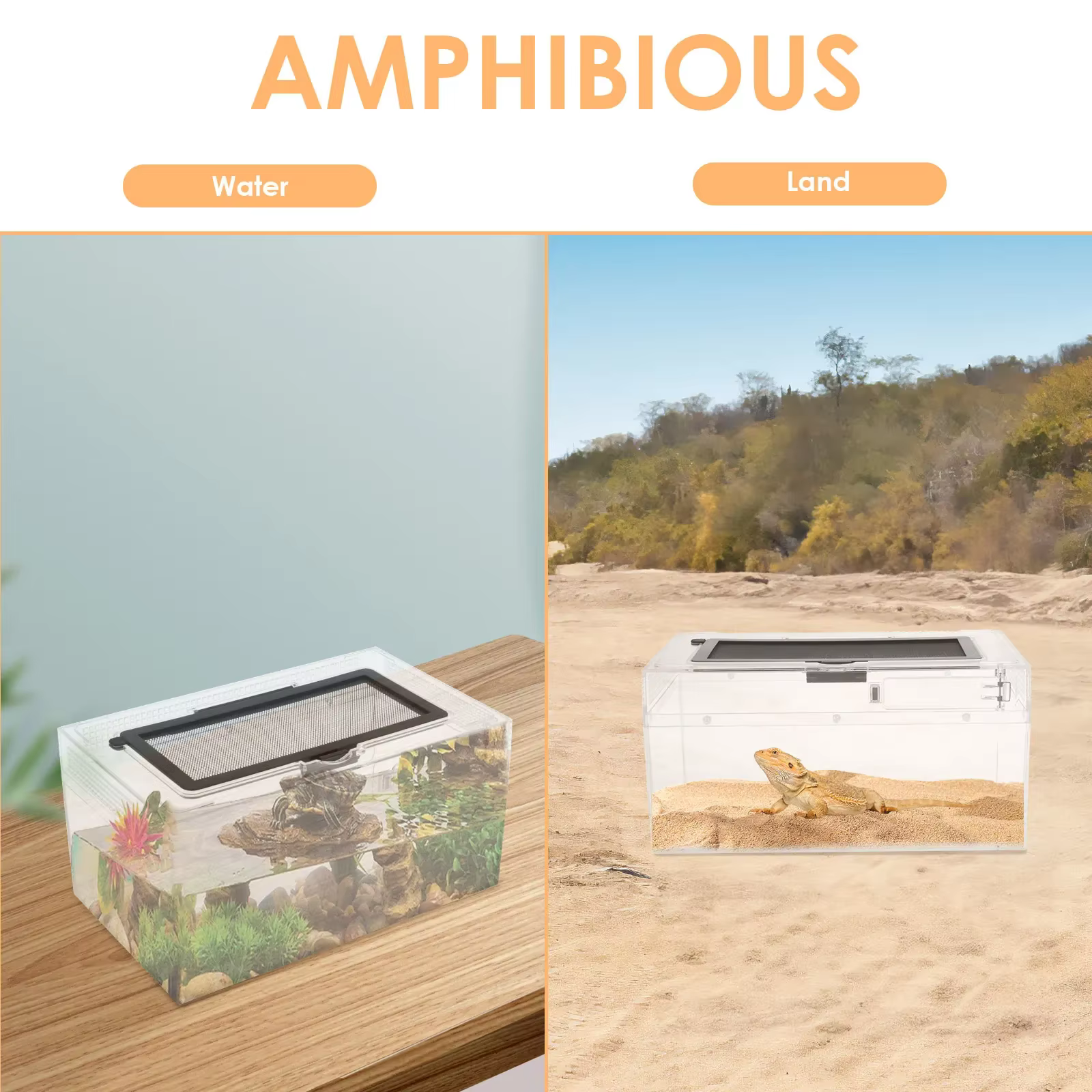 Reptile Terrarium Transparent Breathable Amphibian Tank Anti-Escape Breeding Box for Turtle Spider Lizard Snake Frog Reptiles — image 5