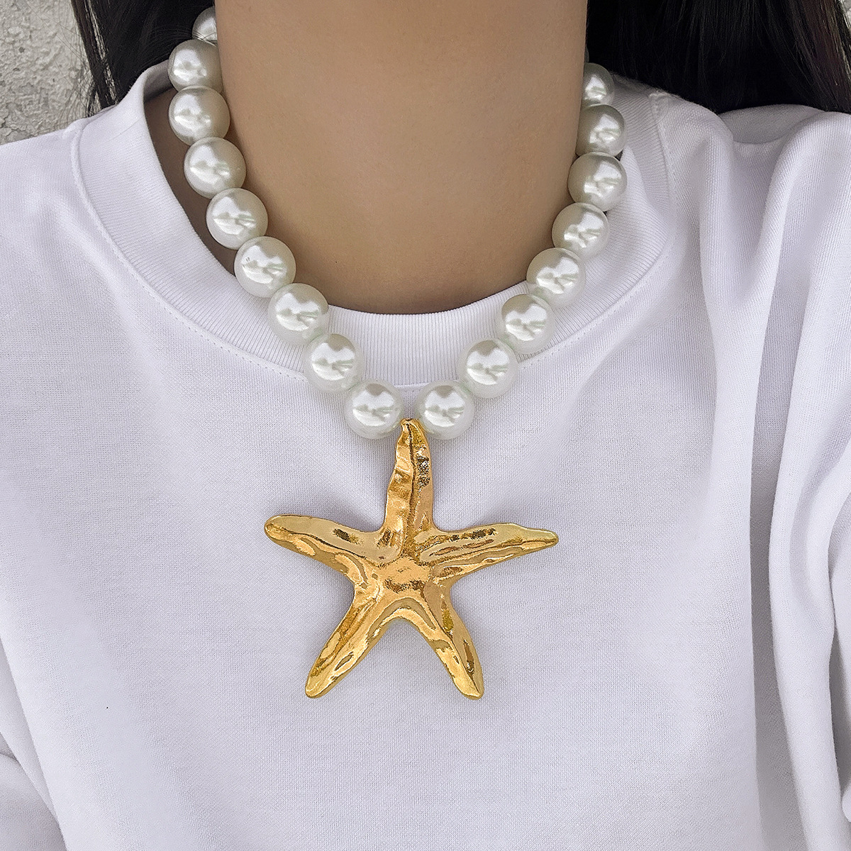 Collar de Pendiente Mermaid Concha Marina Grande para Mujer - Cuello con Estrellas y Conchas Imitación — imagen 4