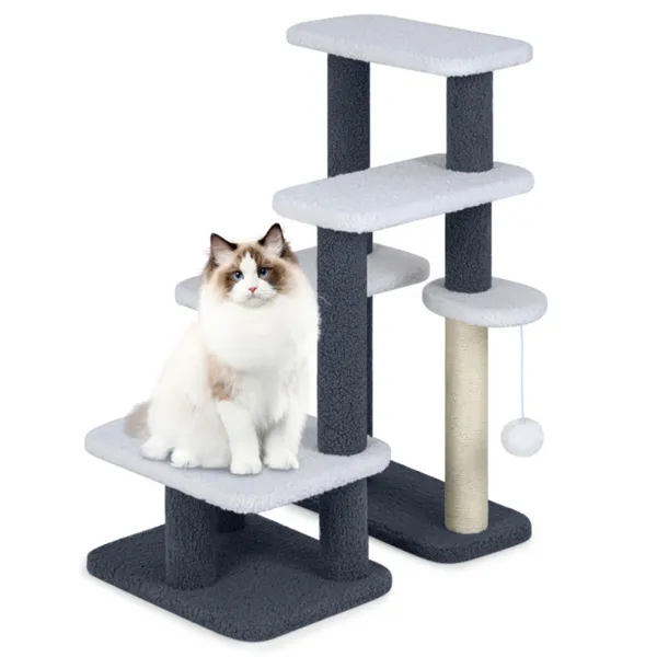 Escaleras y Rascador Árbol para Gatos 2 en 1 con Poste de Sisal, Escalones de 4 Niveles para Mascotas para Gatos Mayores y Perros de Patas Cortas — imagen 1
