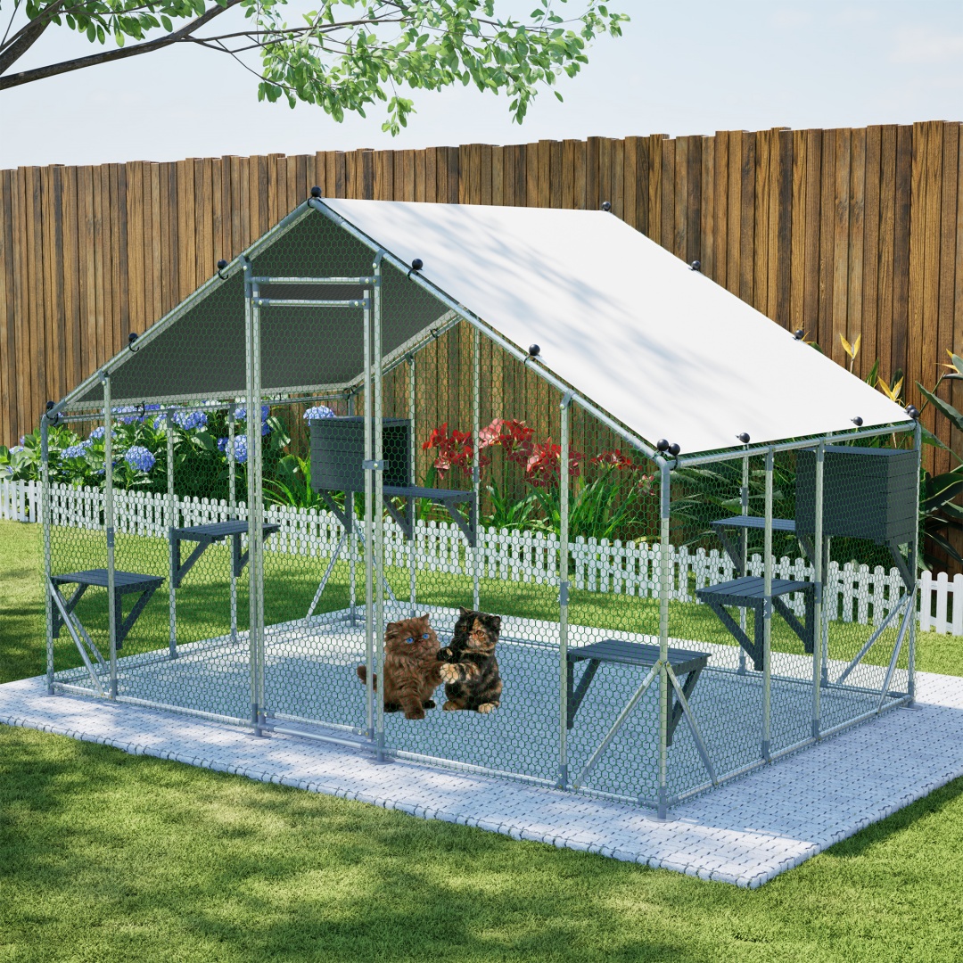 Gabinete de Metal Exterior Resistente 3x2m para Gatos - Plataforma DIY en Madera Sólida, Bloqueo de Seguridad Doble y Mayor Estabilidad, Uso Multi-Animal, Carpa Impermeable Incluida — imagen 10
