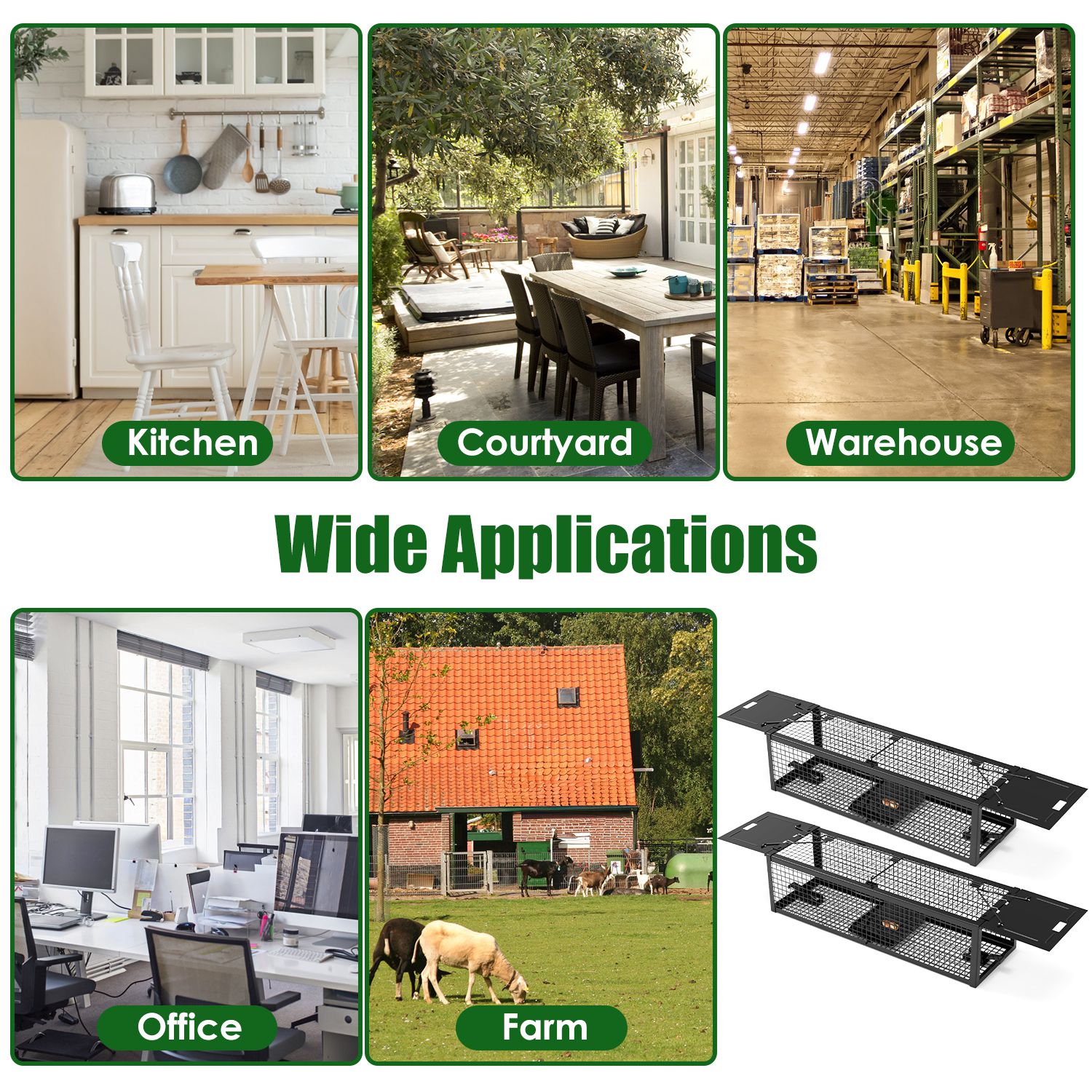 Paquete de 2 Trampas Humanitarias para Ratas Vivas de 2 Puertas 15.35x4.72x3.94in, Jaula Trampa para Roedores de Hierro Galvanizado, Reutilizable, para Hogar, Jardín, Granja, Almacén — imagen 2
