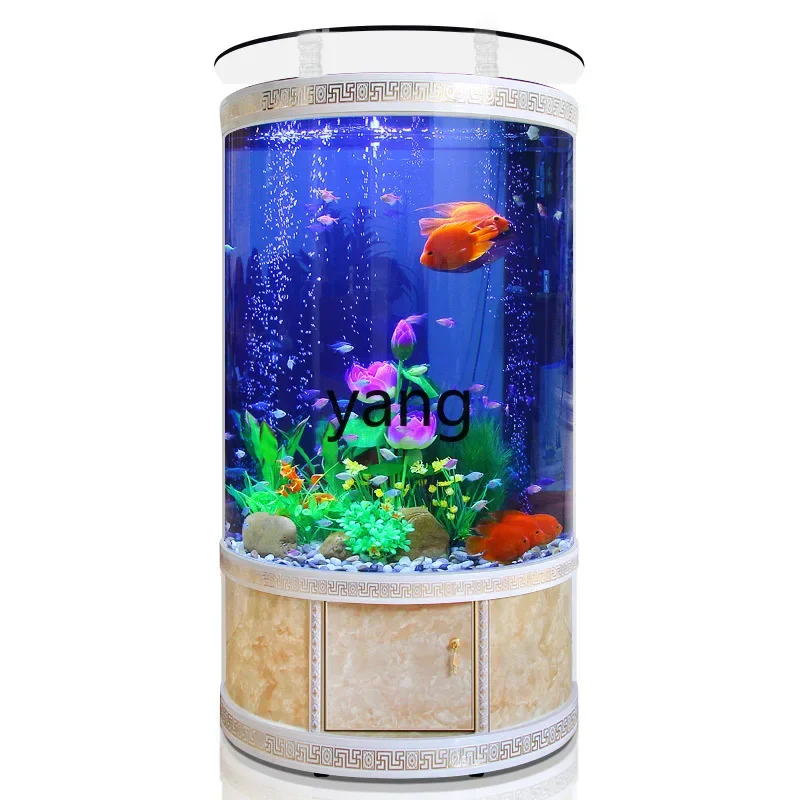 Tanque de peces cilíndrico semirredondo para sala de estar, piso a techo, ecológico de vidrio grande