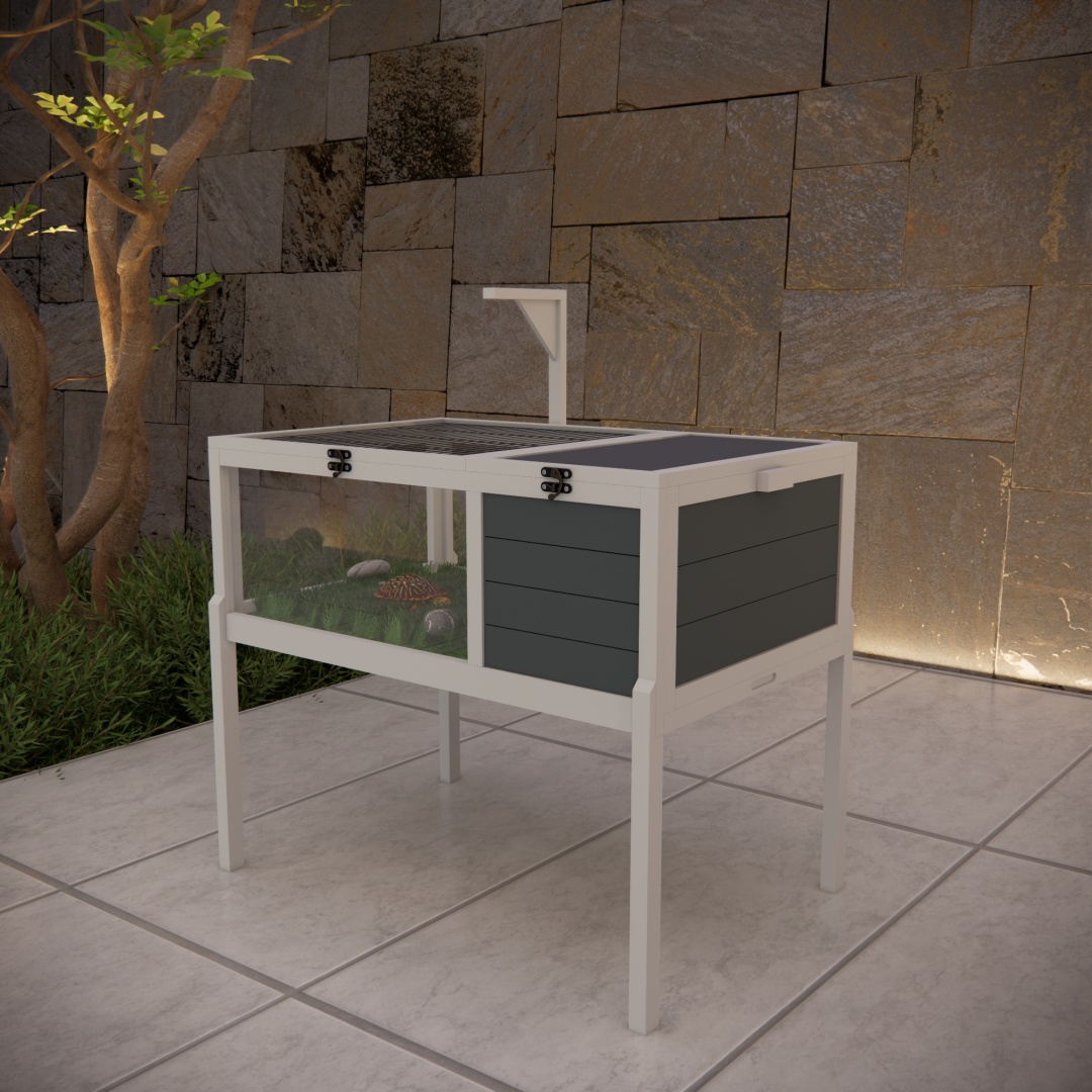 Hábitat de Reptiles Casa para Tortugas con Soporte de Lámpara, Gran Ventana de Observación, 2 Platos Impermeables, Patas Desmontables, Encierro de Madera Fácil de Limpiar para Tortugas, Lagartos, Geckos y Pequeños Animales Interior y Exterior — imagen 13