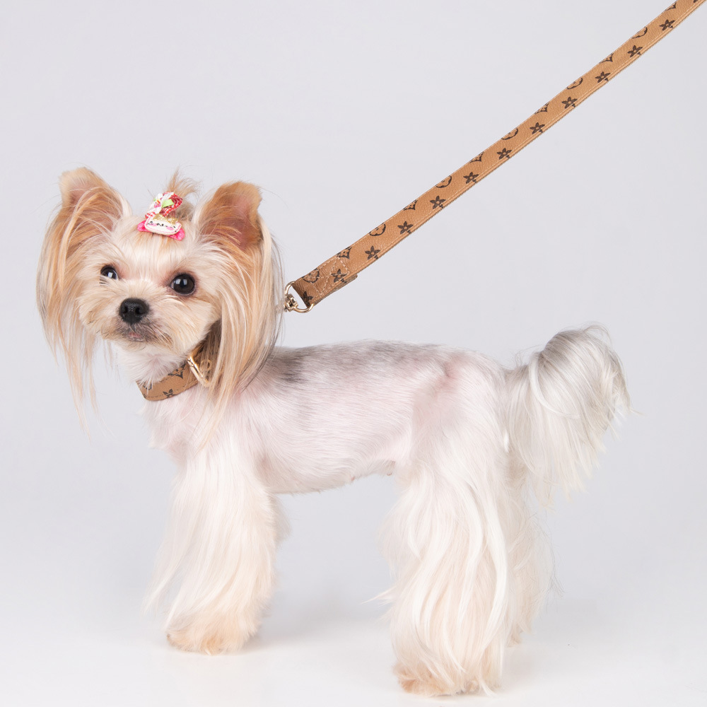 Old Flower Pet Collar PU Leather Dog Collar Traction Rope Cat Traction Collar Dog Walking Rope Anti-String Wear — image 4