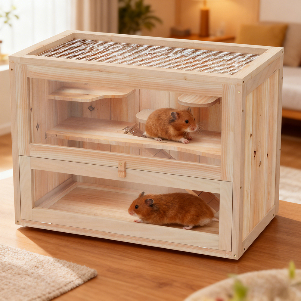 2-Level Hamster Cage Mice And Rat House, With Openable Top, Front Door, Shelf And Ladder For Hamsters, Mice And Other Small Rodents Ramps — image 1