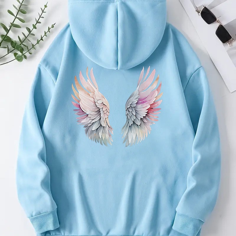 Women's Fleece-Lined Hoodie with Wings Print, Kangaroo Pocket, Drawstring, and Graphic Design — image 17