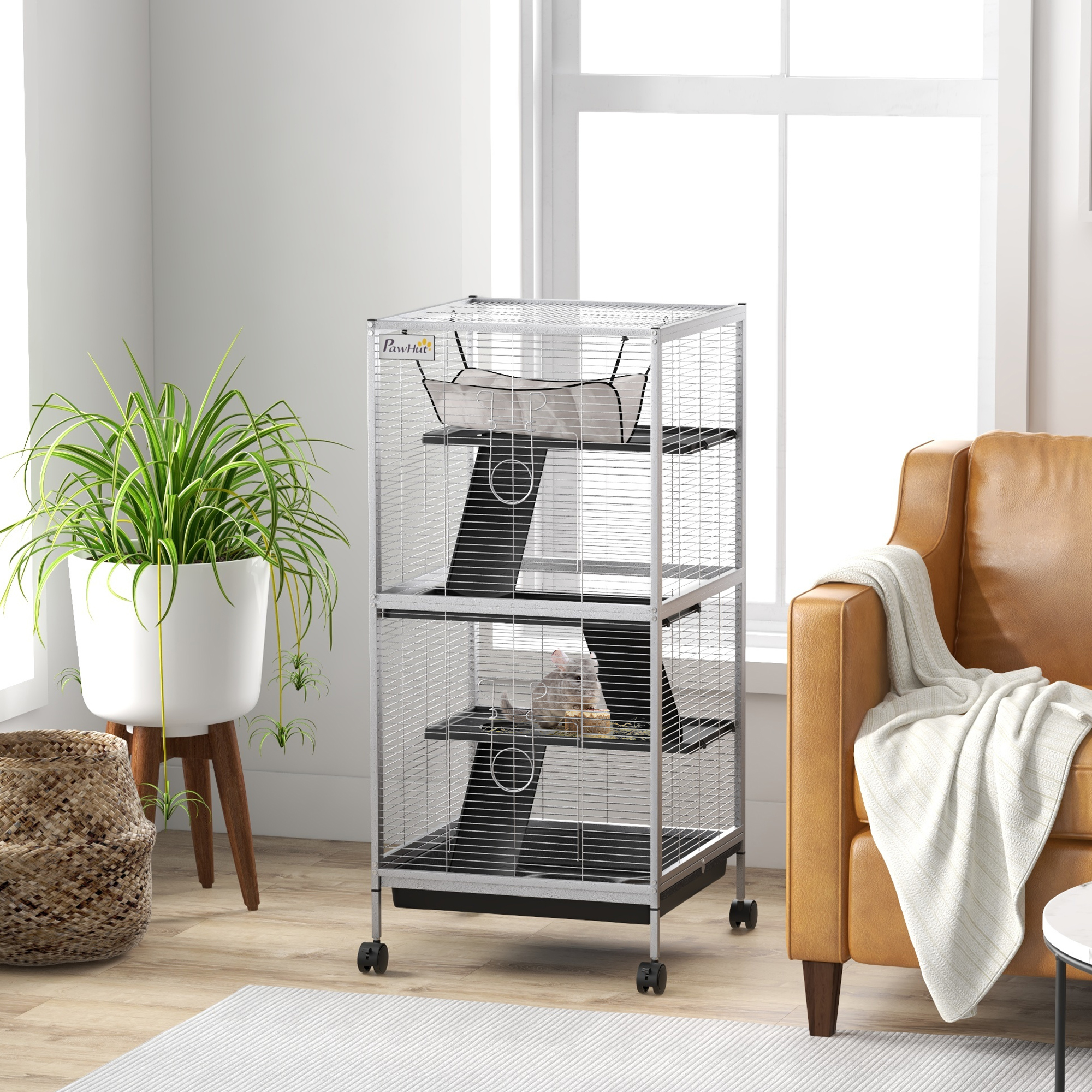 45" H Rolling Small Animal Cage with Hammock, Ferret Cage, Chinchilla Cage, Pet Habitat with 6 Doors, Removable Tray — image 1