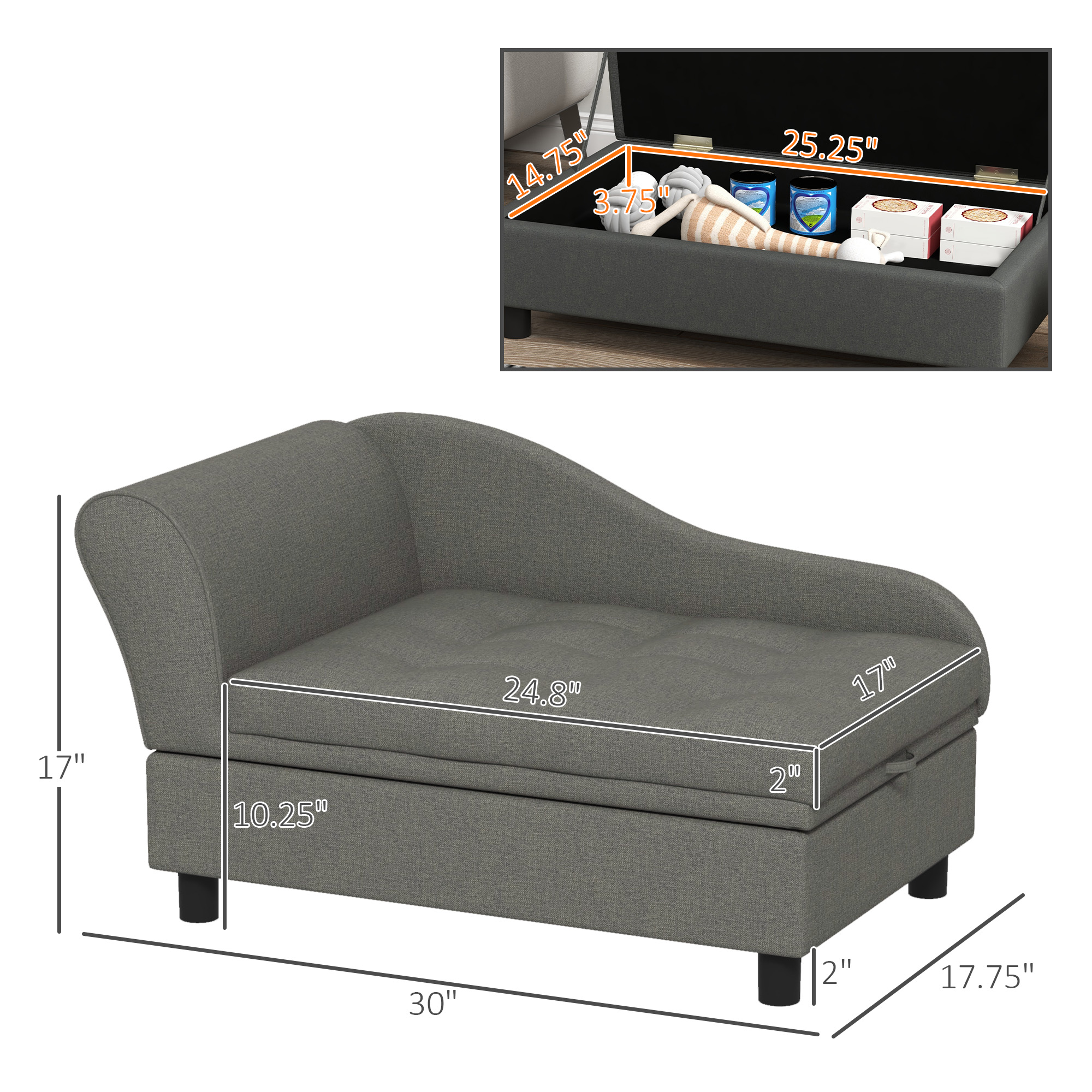 Pet Sofa Dog Sofa For Small Dogs With Storage, Gray — image 4