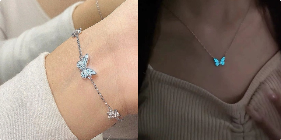 Conjunto de Collar y Pulsera Azul Fashion con Mariposa Luminosa para Mujer Regalo para Noche de Fiesta Joyas de Clavícula — imagen 3