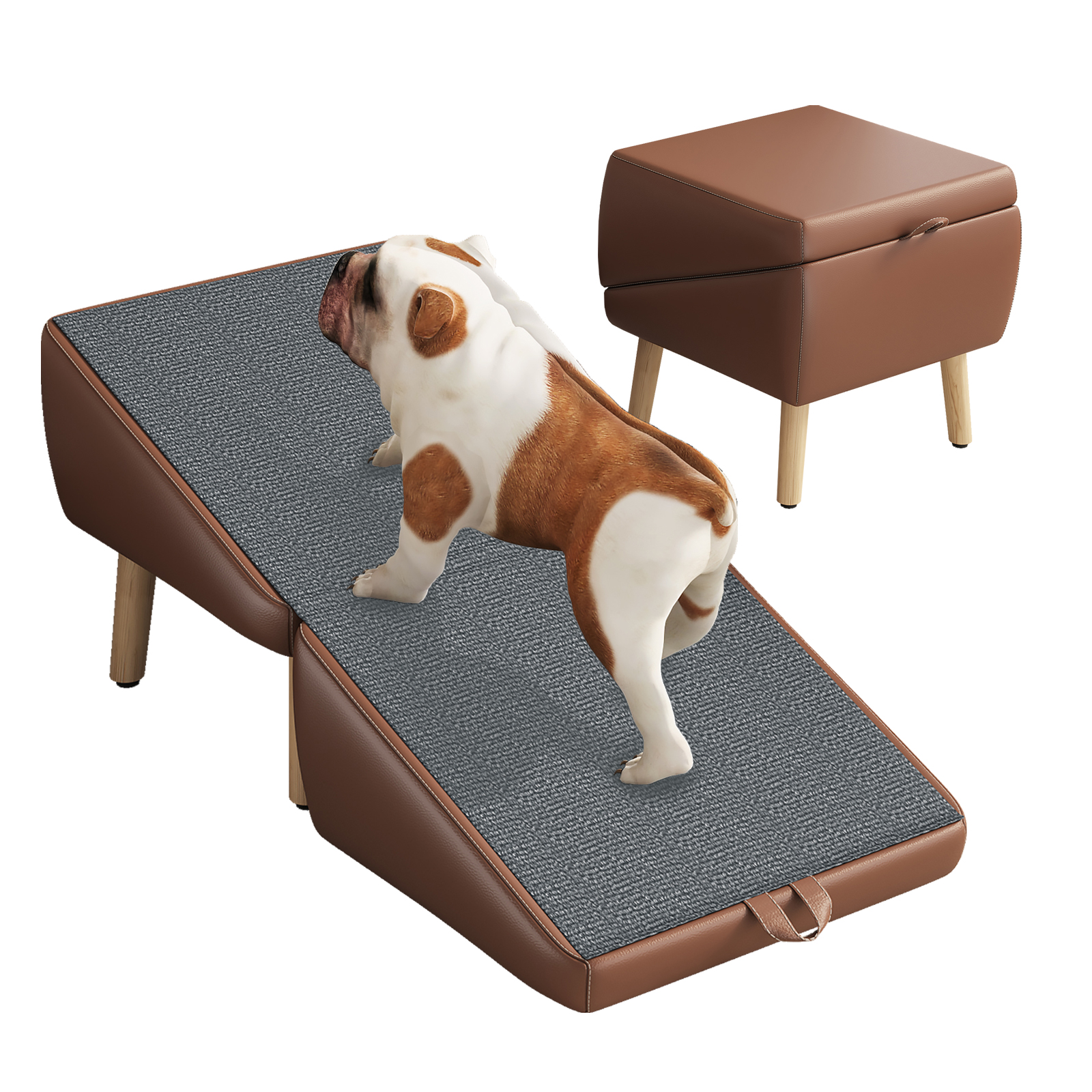 Escaleras para Perros Compactas 2 en 1 de Madera para Canes y Camas, Rampita para Mascotas con Diseño de Sofá (MARRÓN) — imagen 22