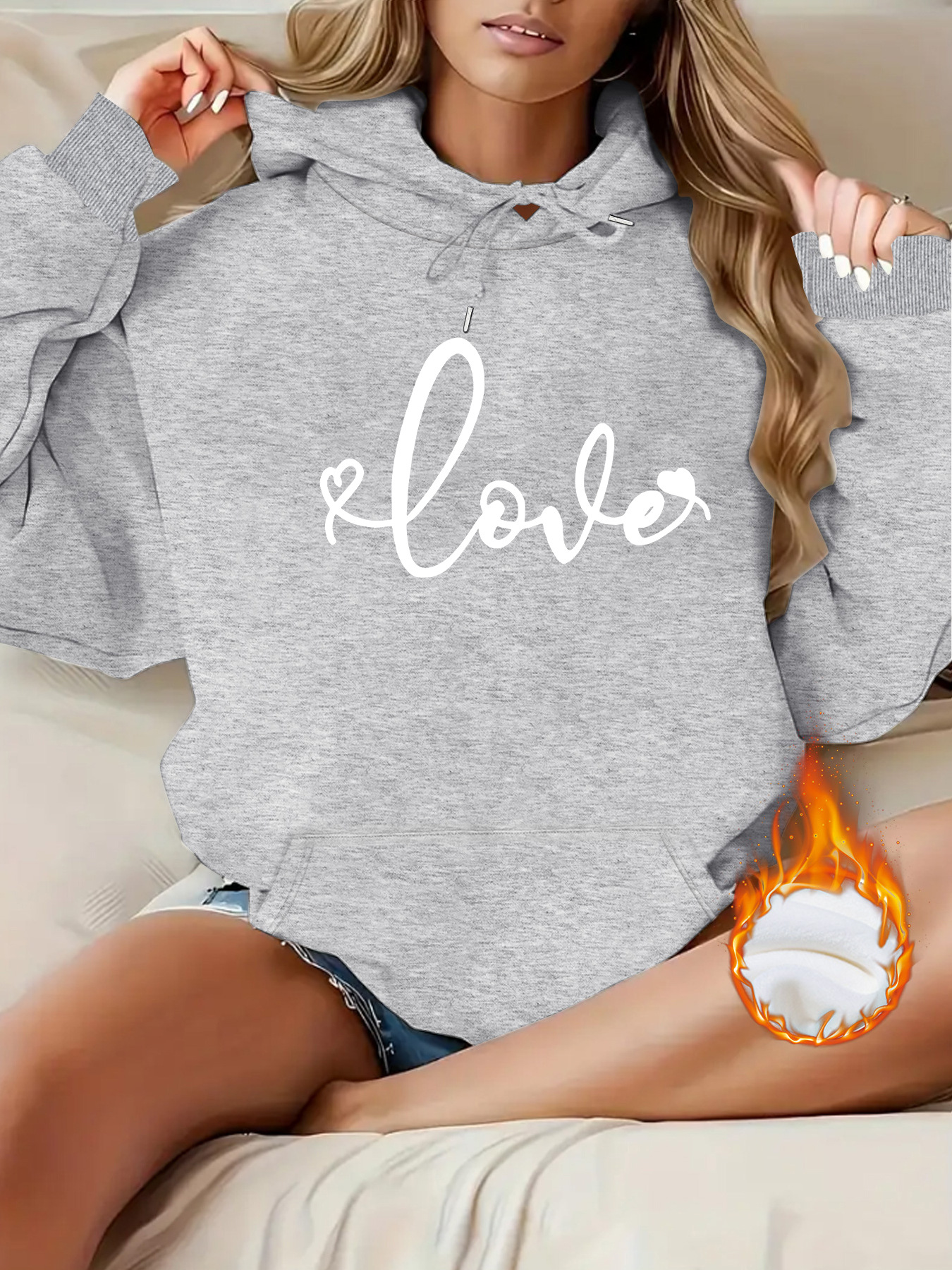 Kangaroo pocket hooded long sleeved fleece hoodie — image 10