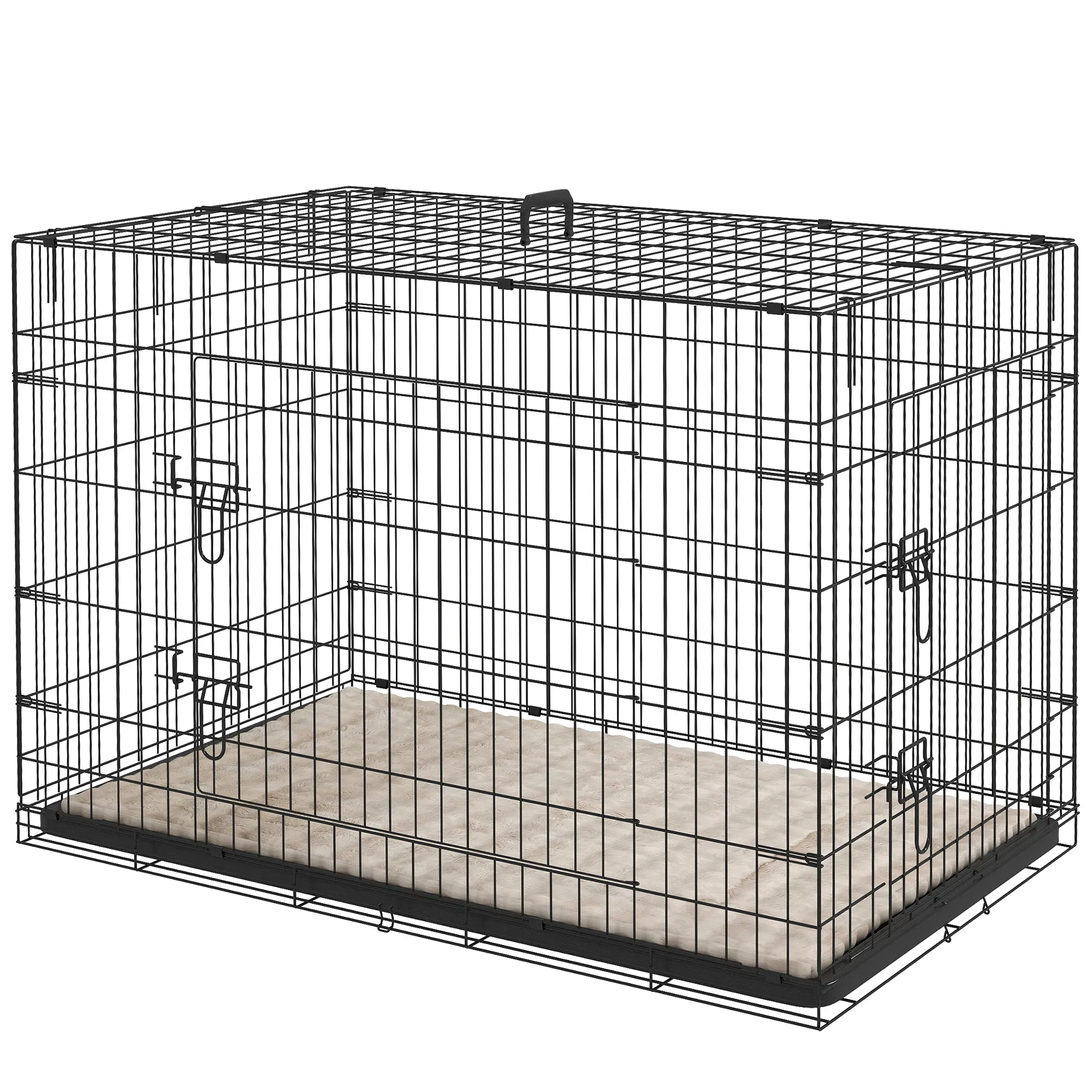 41" Dog Crate with 2 Doors, Folding Metal Dog Cage with Soft Cushion, Removable Tray, Handle, for Small Dogs, Black — image 1