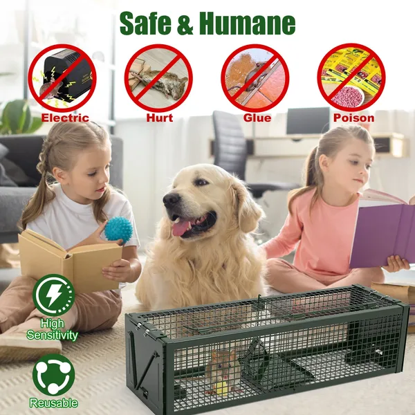 2Pack 15.35x4.72x3.94in 2-Door Humane Live Rat Trap Galvanized Iron Rodent Trap Cage Reusable For Home Garden Farm Warehouse — imagen 5