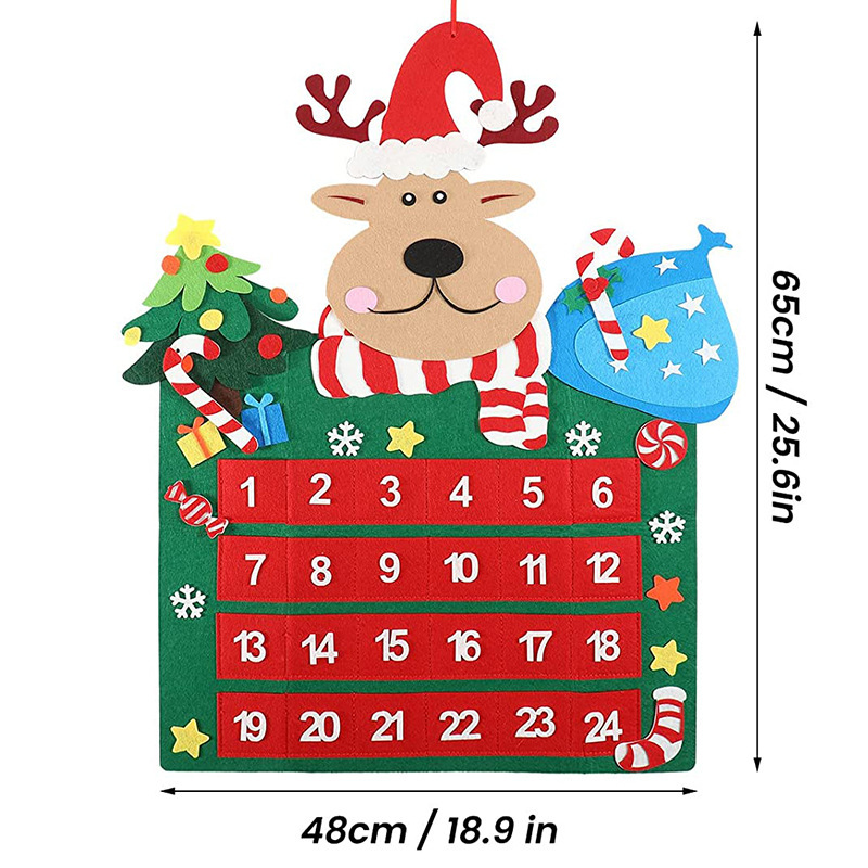 Christmas Countdown Calendar with Felt Reindeer and Pocket, Advent Calendar for Christmas — image 3