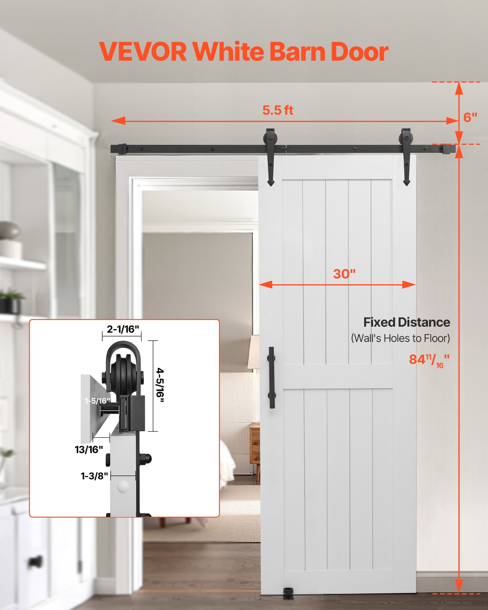 Sliding Barn Door, 30 X 84 Inch, High-Strength MDF Panel, Barn Door With Hardware Kit, Water-Proof PVC Surface, Easy To Install, H-Frame, Smoothly And Quietly Sliding For Living Room, Bathroom — imagen 2