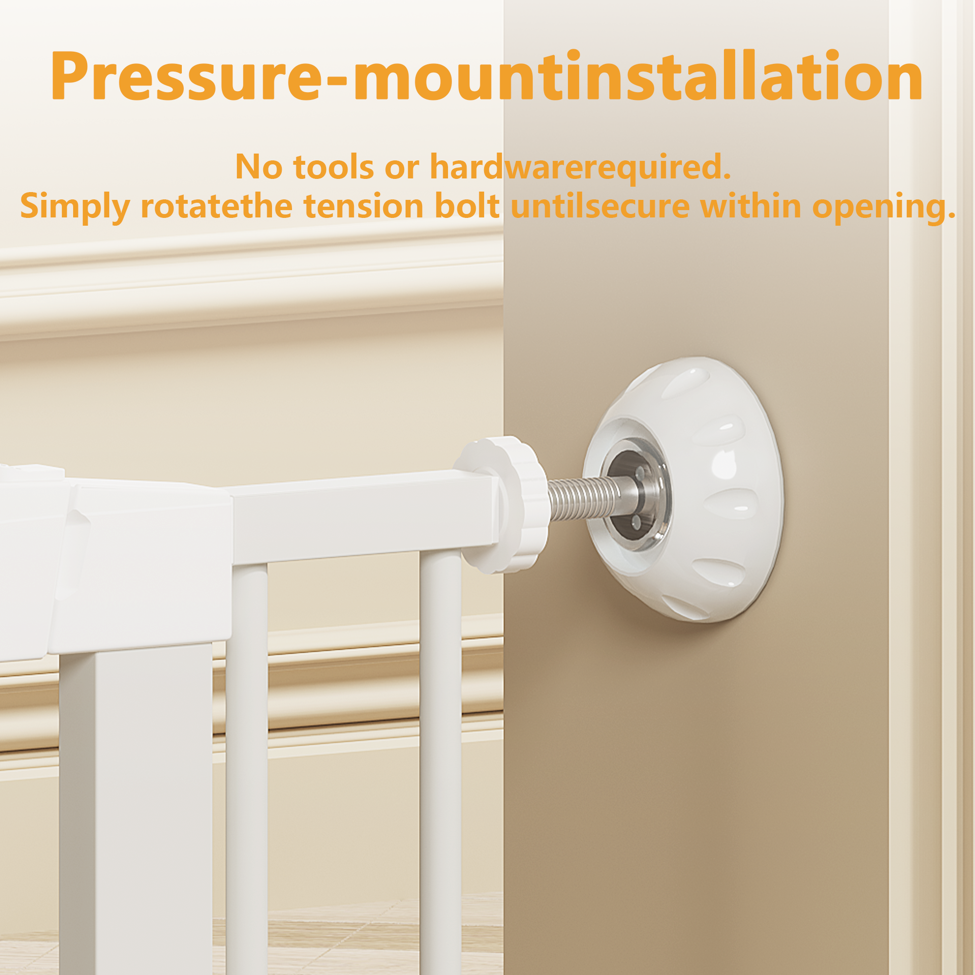 Reja para Bebés Ancha de 29.5-45.3" con Protector de Pared para Escaleras, Reja para Perros de Interior para Puertas, Sin Taladrar, Montaje a Presión, Rejas para Mascotas para Niños, Reja de Seguridad Fácil de Cruzar, Blanca — imagen 19