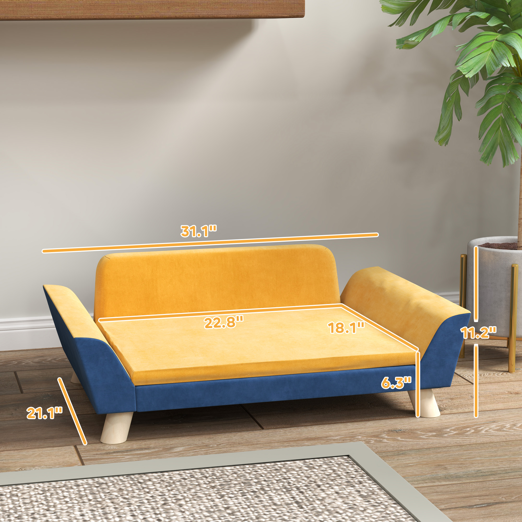 Dog Sofa Bed For Small Dogs With Soft Cushion, Washable Cover & Non-Slip Foot Pads, Orange — image 4