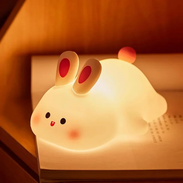 Silicone Night Lights Cute Rabbit Patting Lamp Rechargeable Timing Sleeping Night Lamp Holiday Party Decor Kids Gift Night Light — image 9