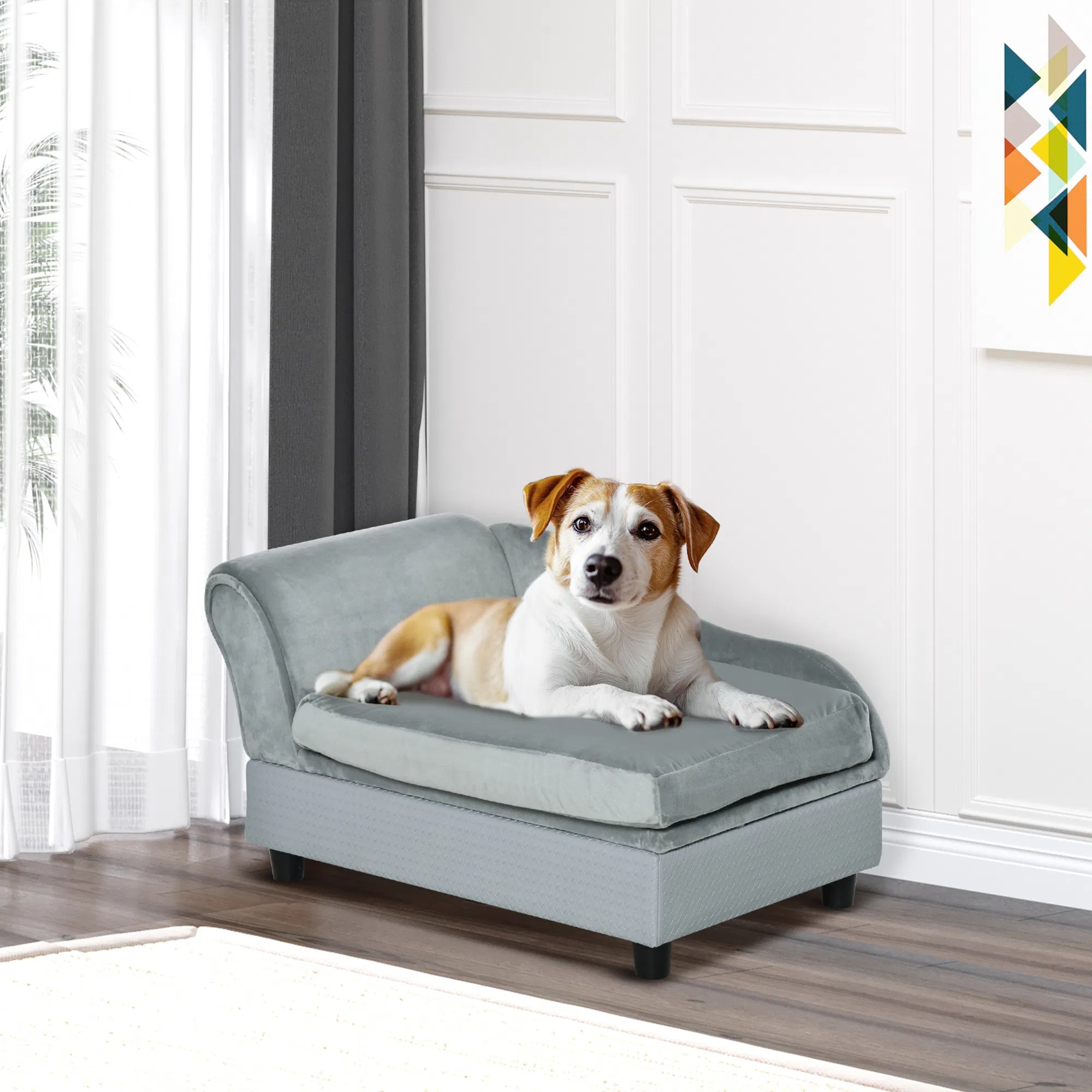 Cama de Perro de Lujo para Pequeños, Almacenamiento Oculto, Sofá Suave con Espuma, Mobiliario Moderno para Mascotas, Gris — imagen 3