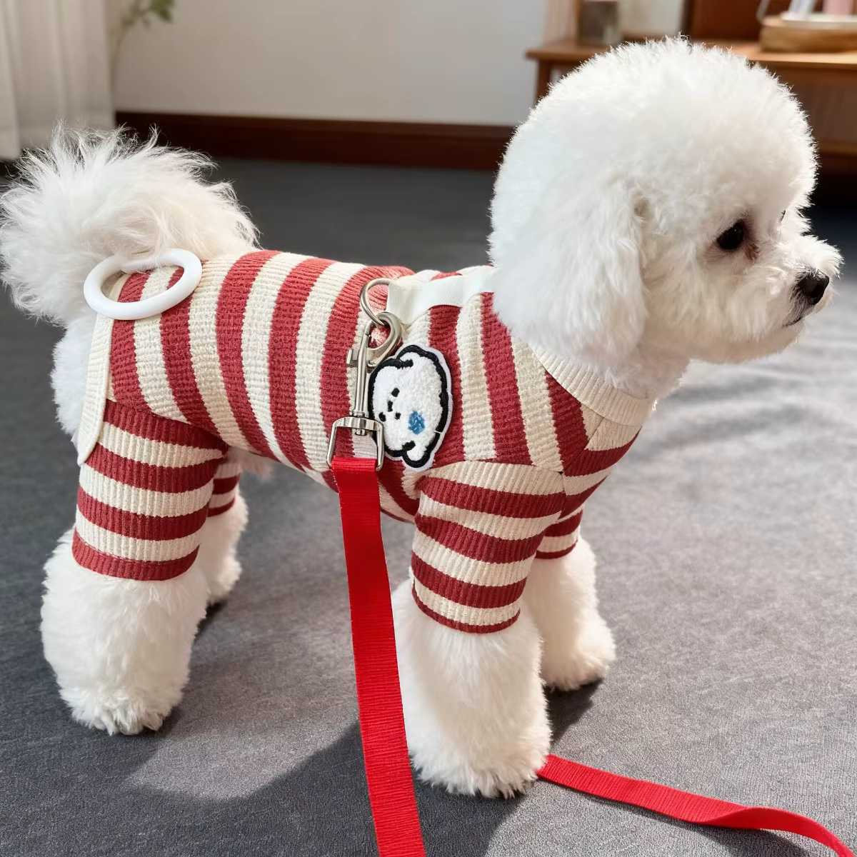 Pet Dog Clothing for Autumn and Winter, Suitable for Pulling Warm Striped Four Legged Small Puppies — image 4