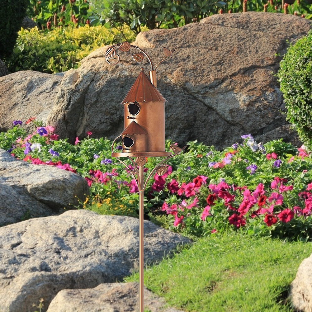 Casa de Pájaros en Metal con Palo Casa de Artista de Metal Cabaña para Colibrí Decoración de Jardín — imagen 5