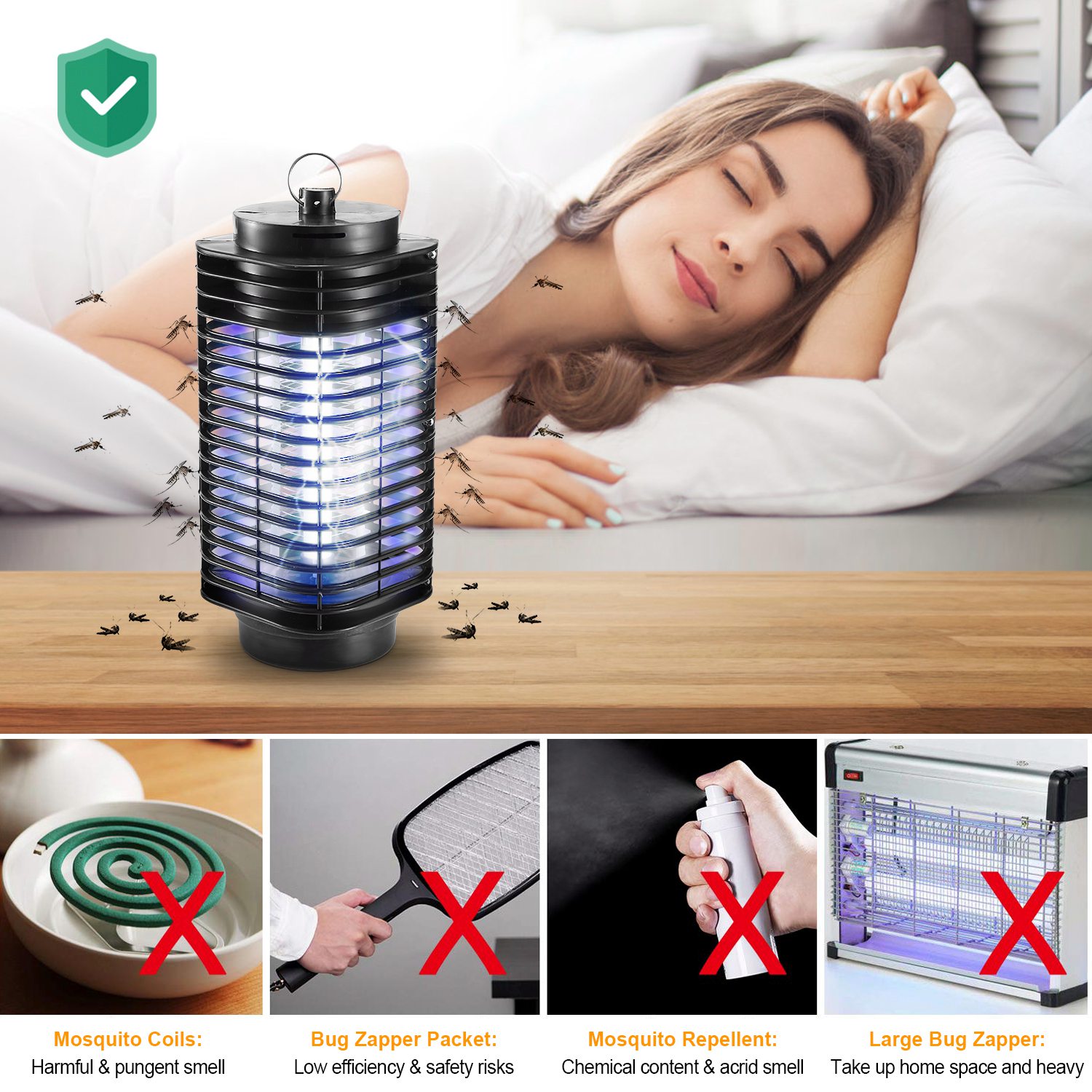 Lampara Electrónica para Atrapar Mosquitos con Luz UV para Verano - Zapatilla de Insectos Silenciosa y Sin Olor — imagen 10