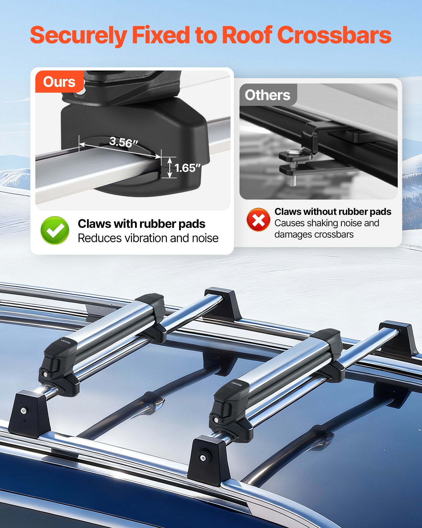 Ski & Snowboard Roof Rack, Carry Up To 4 Pairs Of Skis Or 2 Snowboards, 2 PCS Aluminum Universal Car Roof Rack Top Holder With Lock & Rubber Padding, Carrier For Fishing Rod, Fit Most Crossbars — imagen 4