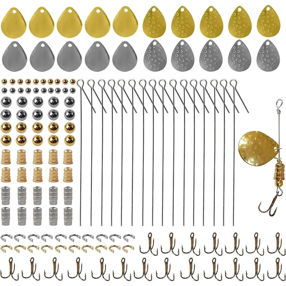 140Pcs Fishing Lures Making Kit Fishing Spoon Rig Spinner Bait Making Kit Spinner Blade Clevis Treble Hooks Spoon Fishing Beads — image 1