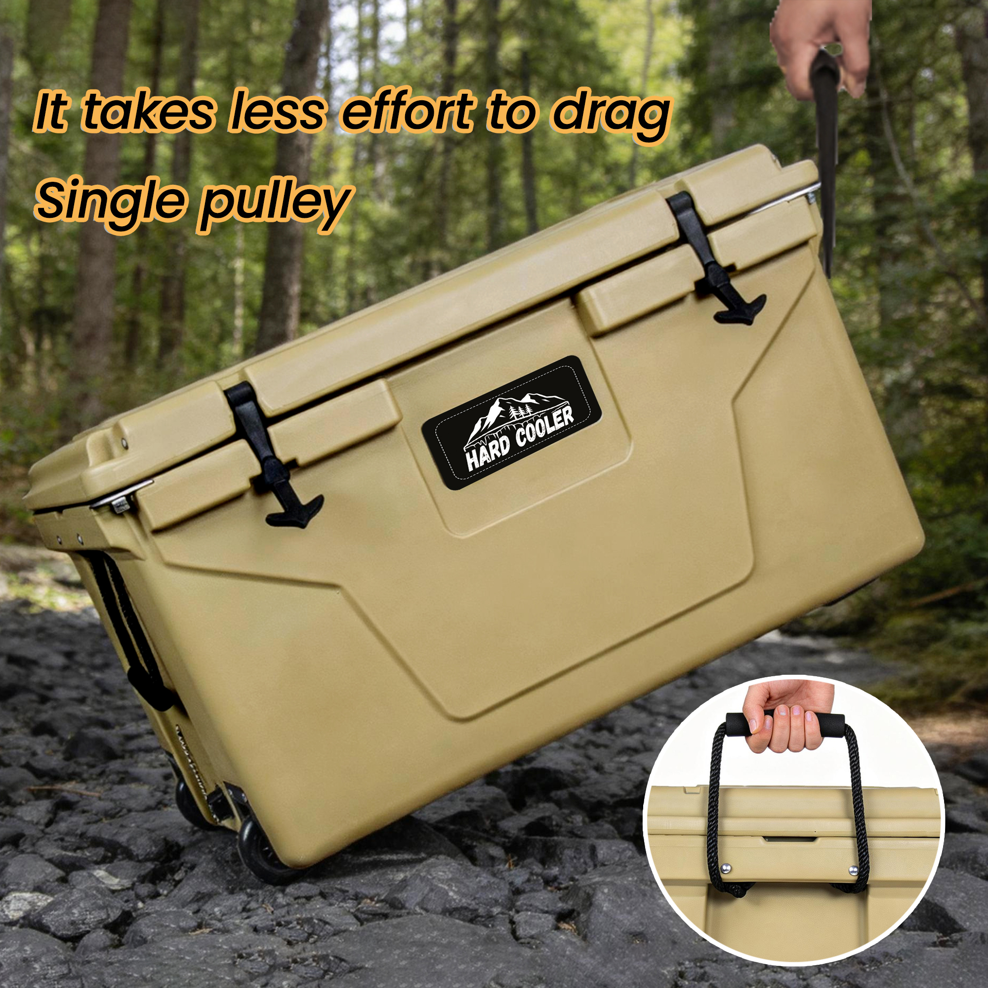 110 Litros Cooler Khaki, Caja de Hielo Rotomoldada con Aislamiento para 6-10 Días - Reserva Pesada de Concha Dura para Camping, Pescar, Fiestas en el Estacionamiento y Aventuras al Aire Libre — imagen 5