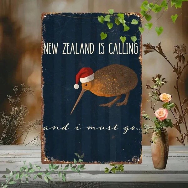 CIFbuy New Zealand Kiwi Metal Sign With Christmas Hat, Vintage 2D Flat Plaque Wall Art, Festive Holiday Decor Ornament For Living Room, Oom Logiopics — image 5