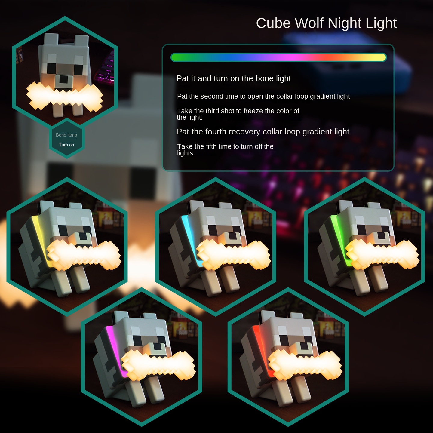 Minecraft Wolf Dog Touch Lamp, Ambient Night Light Game Merchandise Ornament, Christmas Gift Decor — image 4