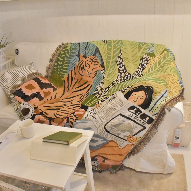 Nordic Multifunction Tiger Newspaper Girl Bohemia Throw Blanket Sofa Covers Tassel Dust Cover Air Conditioning Blankets For Bed — image 1