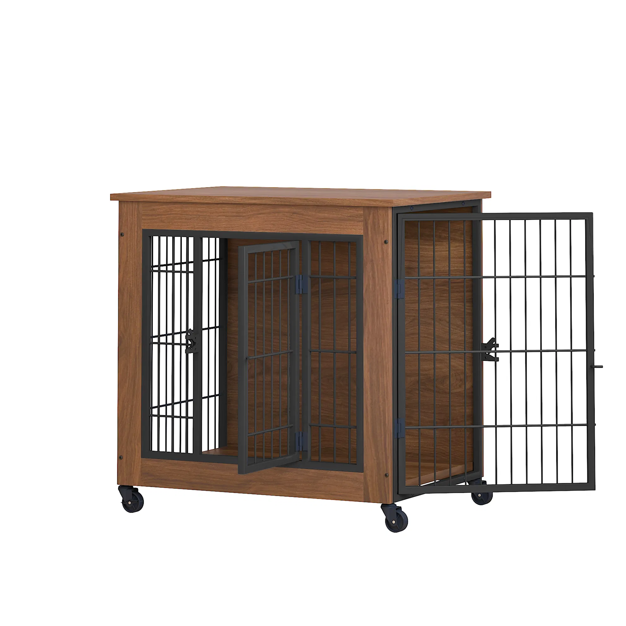 27.2" Dog Crate Furniture with Wheels for Small Dogs, Heavy Duty Dog Kennel Indoor with 2 Doors, Wooden Pet Cage End Table, Double-Doors Sturdy Metal Dog Cage for Anxiety Dog — image 17