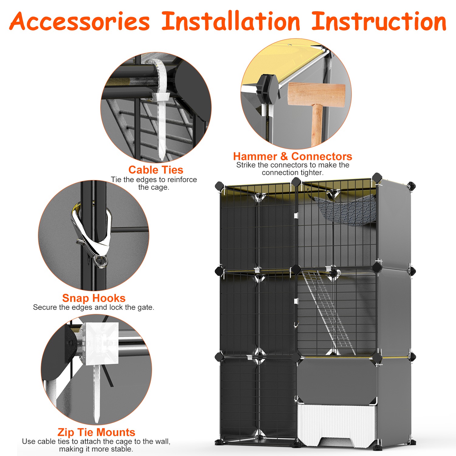 3 Tier Cat Cage Indoor With Litter Box Hammock Detachable Metal Wire Cat Kennel Cat House Cat Enclosure With Ladder For 1-2 Kittens — image 13