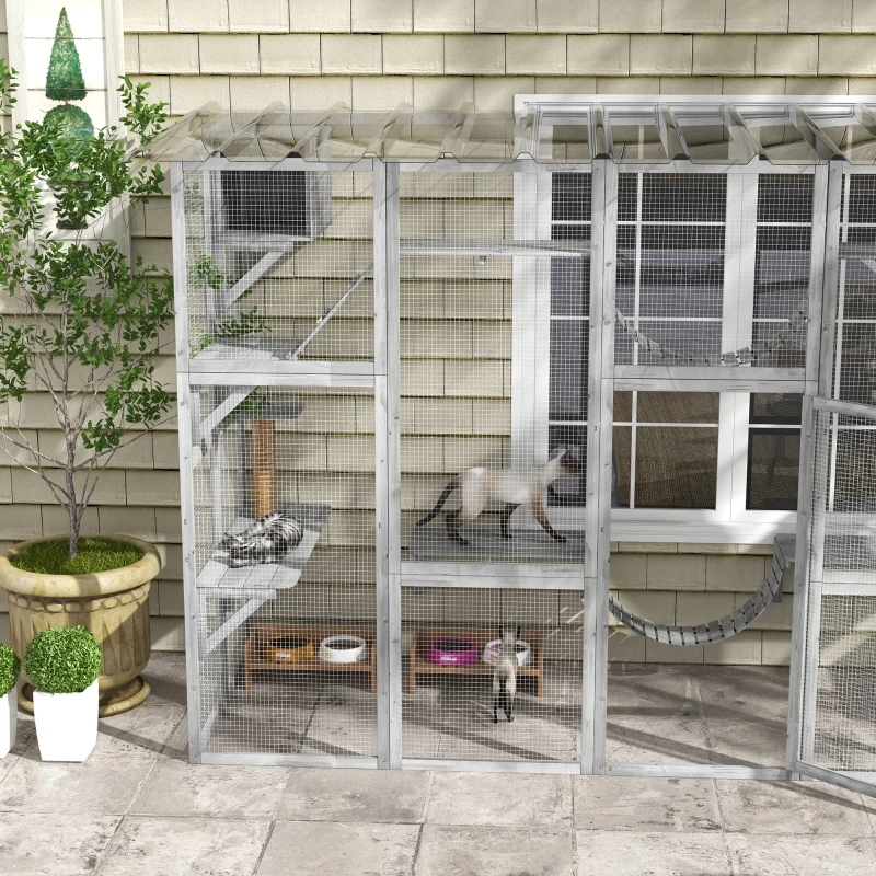 Playground Cat Window Box Outside Enclosure For Multiple Cats W Shelves & Bridges, Gray — image 7