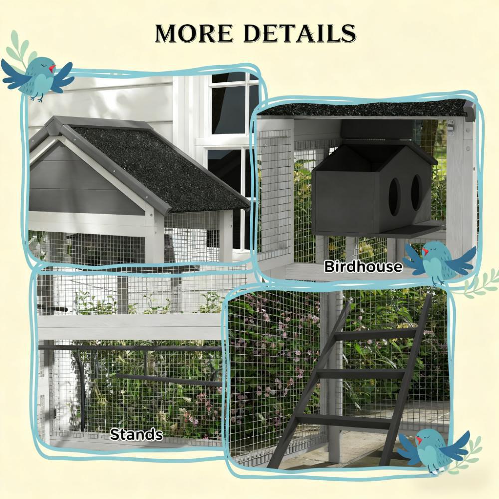 Spacious Bird House, Wooden Bird Aviary with Slide-Out Tray, Birdhouse, Ladder, Perches — image 3