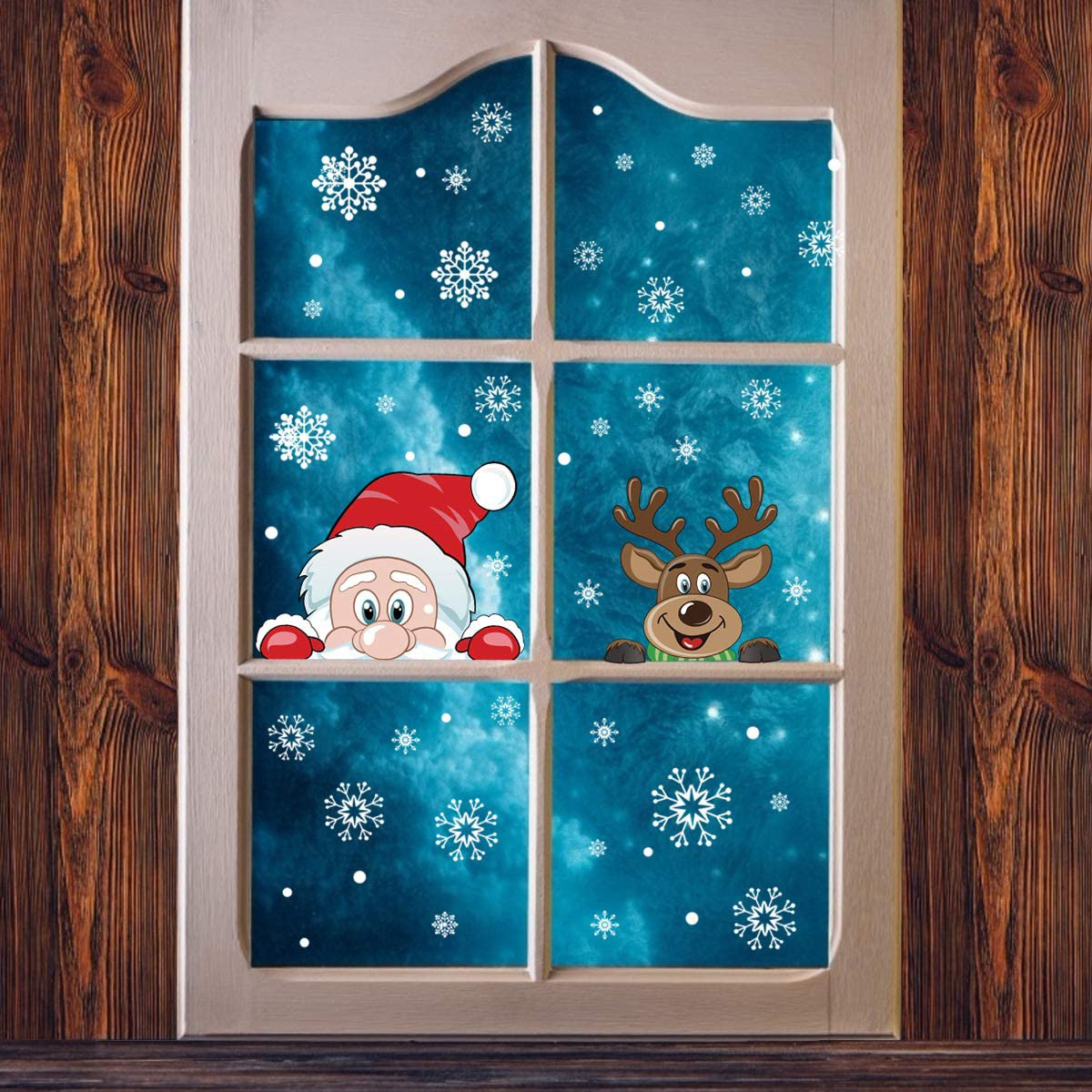 4 Láminas de Calcomanías de Copo de Nieve Navideñas para Ventanas de Vidrio, Reutilizables, Adhesivas por Ambos Lados, Estáticas, Calcomanías Navideñas de Copo de Nieve, Reno y Santa, Decoraciones para Ventanas Navideñas D — imagen 8
