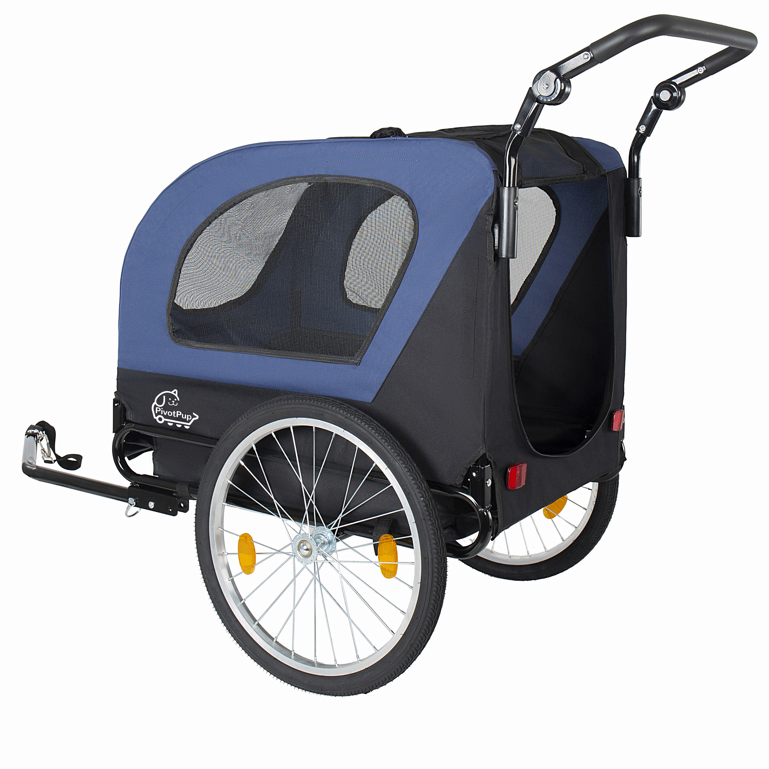 2-in-1 Bike Trailer & Pet Stroller For Dogs Up To 110lbs Foldable Pet Carrier Cart With Front Caster & 20 Quick Release Air-Filled Wheels, Breathable Mesh And PVC Rain Cover, Dark Blue — imagen 5
