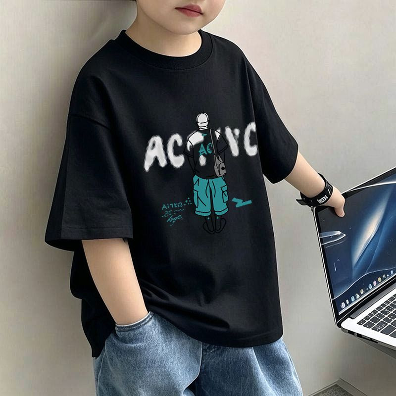 Genius Whale Boys' Short Sleeve T-Shirt, New Summer Cotton Breathable Top, Cool and Casual Pullover for Kids — image 2
