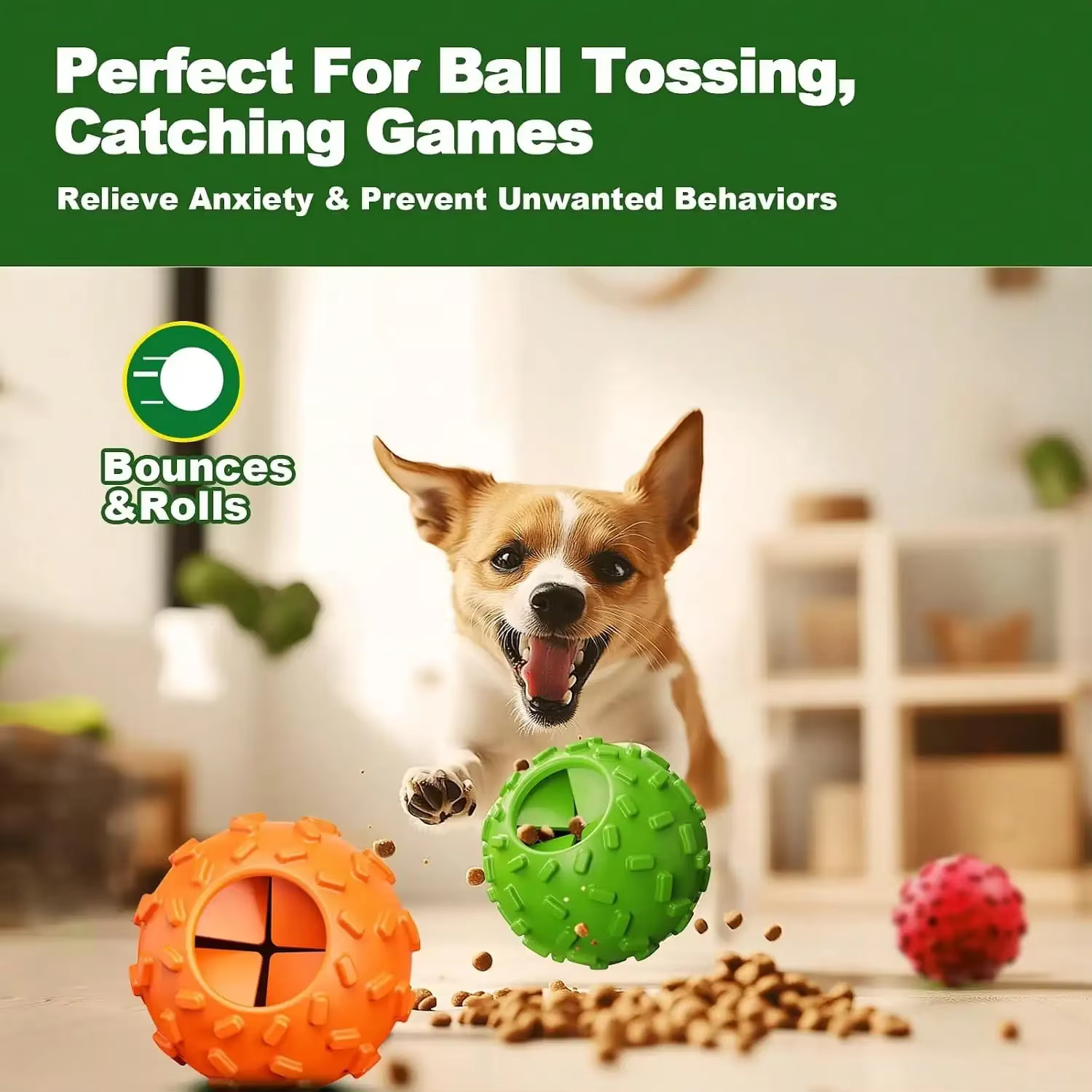 JIERDE Juguetes para Perros con Dispensador de Comida - Juguete Interactivo Cognitivo para Perros, Pelota Rompecabezas Para Cachorros y Pequeños Caninos, Fomenta Alimentación Lenta, Reduce — imagen 3