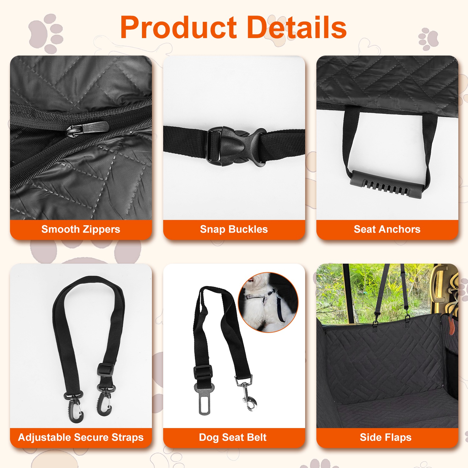 Dog Car Seat Cover For Back Seat Waterproof Oxford Cloth Seat Cover Hammock Non-Slip Scratchproof Back Seat Extender With Side Flap Mesh Window Storage Bag For Car SUV Truck — image 3
