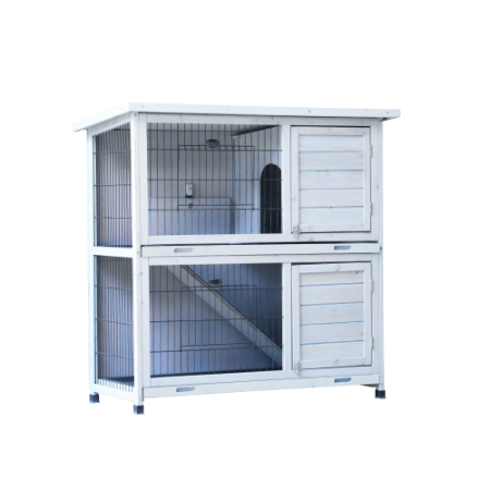 Rabbit Hutch Outdoor, 2-Story Rabbit Cage Indoor With Run, Bunny Cage With 2 Removable No-Leak Trays, Pet Cages With Non-Slip Ramp, Waterproof Roof, Fence, For Small Animals — image 8
