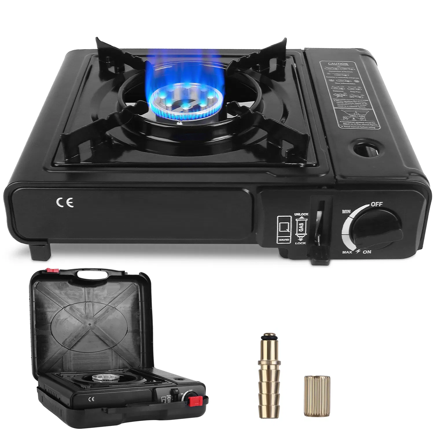 3300W Portable Camping Stove Butane Canister Dual Fuel Burner Piezo Electric Ignition Single Burner With Automatic Tank Ejection Overpressure Cut Off Carry Case For Camping Hiking Picnic Fishing — imagen 3