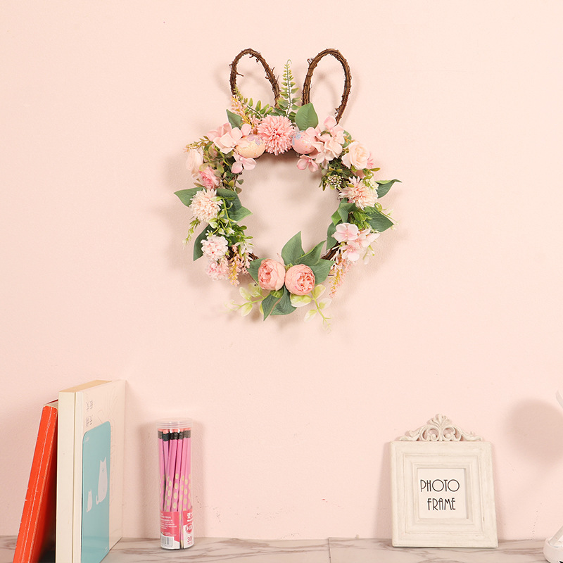 Easter Egg Simulation Garland Easter Ball Chrysanthemum Rabbit Shape With Lamp Rattan Circle Decoration Pendant With Lamp Garland — image 3